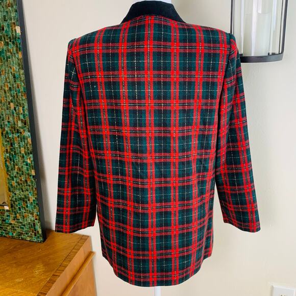 Vintage Sag Harbor Size 12 Velvet Collar Plaid Blazer Jacket Christmas Holiday - Picture 5 of 6